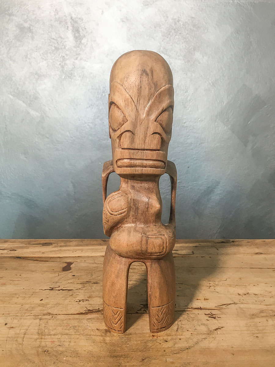 Scultura legno polinesiana raffigurante “Tiki” semidio simile uomini - immagine 2