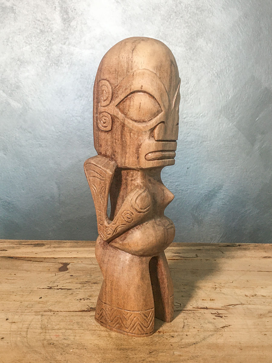 Scultura legno polinesiana raffigurante “Tiki” semidio simile uomini - immagine 3