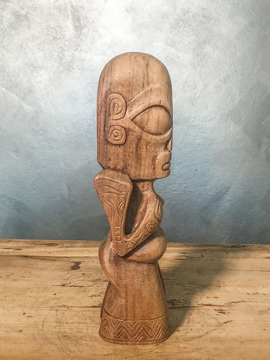 Scultura legno polinesiana raffigurante “Tiki” semidio simile uomini - immagine 5