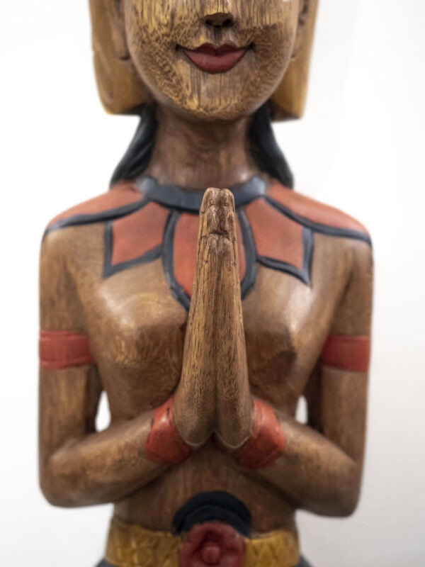 Scultura in legno donna Thailandia classico saluto - immagine 2