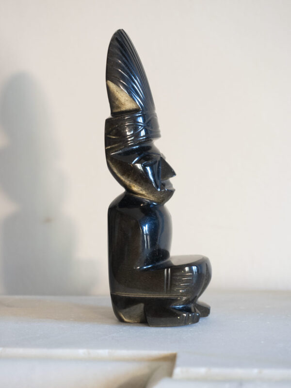 Coppia statuetta statua Maya Azteca ossidiana-onice nera Mexico - immagine 7