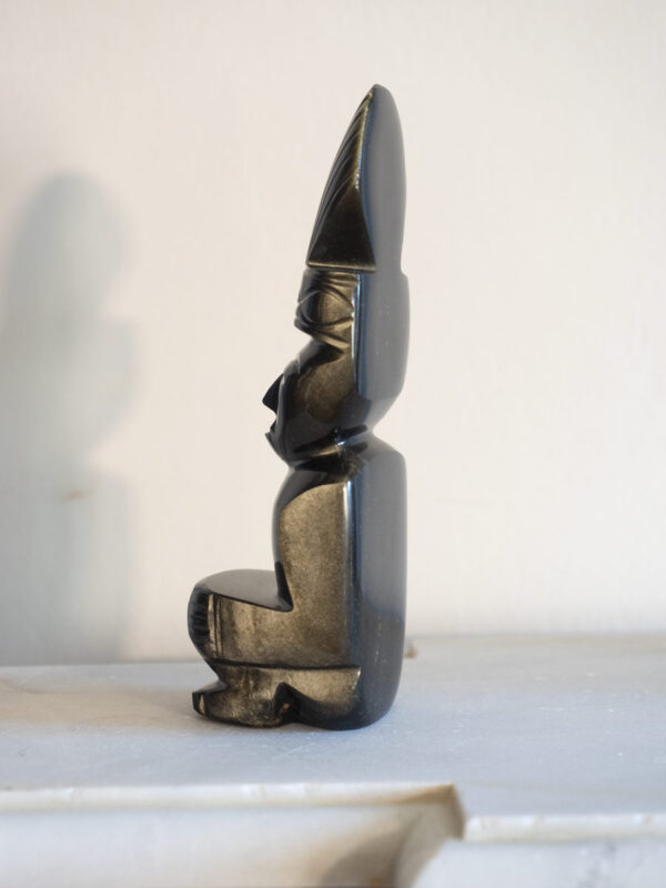 Coppia statuetta statua Maya Azteca ossidiana-onice nera Mexico - immagine 8