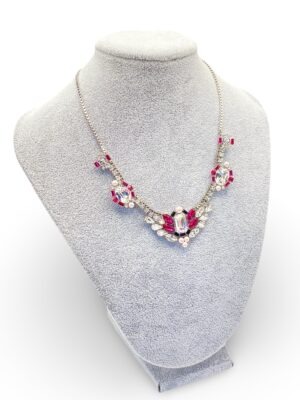 Collana Swarovski blanche rodio cristalli bianche, viola e perle