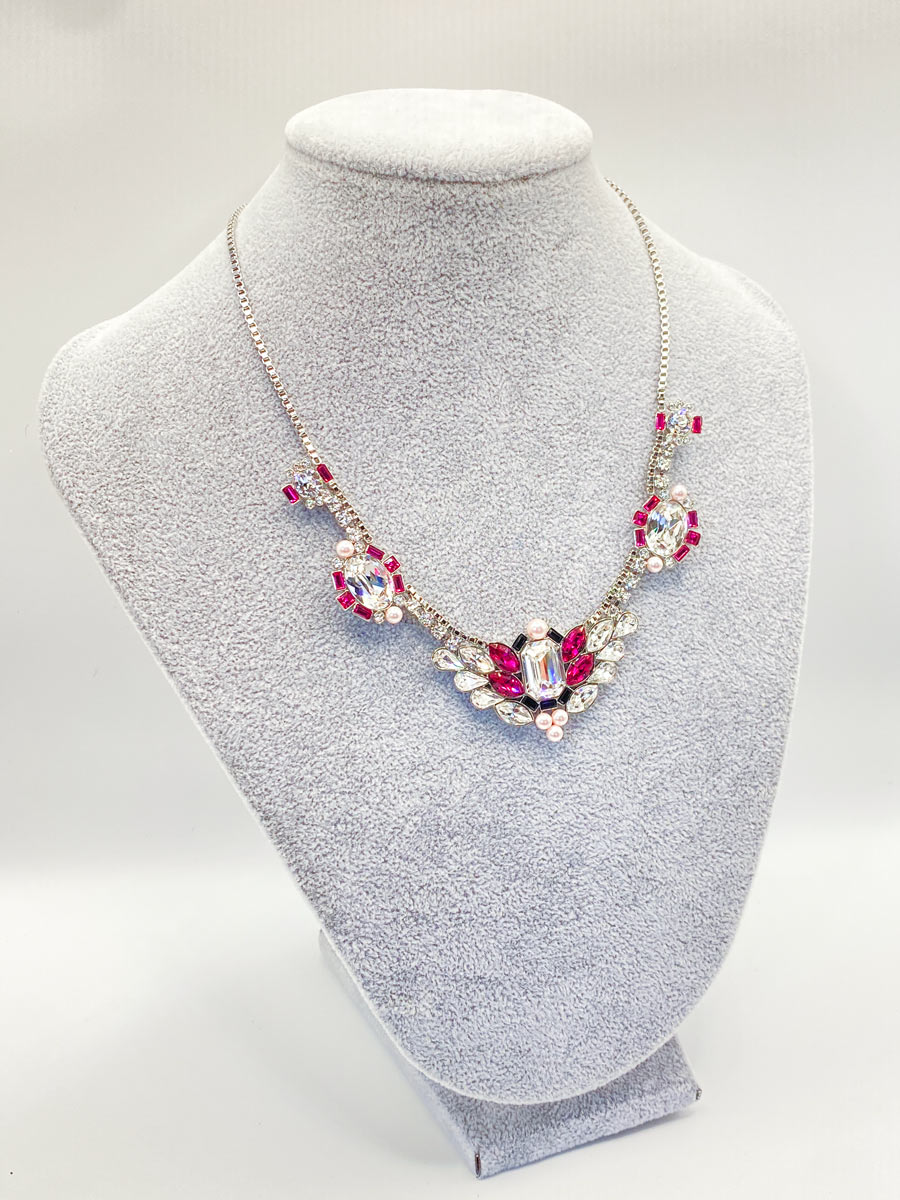 Collana Swarovski blanche rodio cristalli bianche, viola e perle - immagine 2