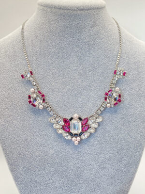 Collana Swarovski blanche rodio cristalli bianche, viola e perle