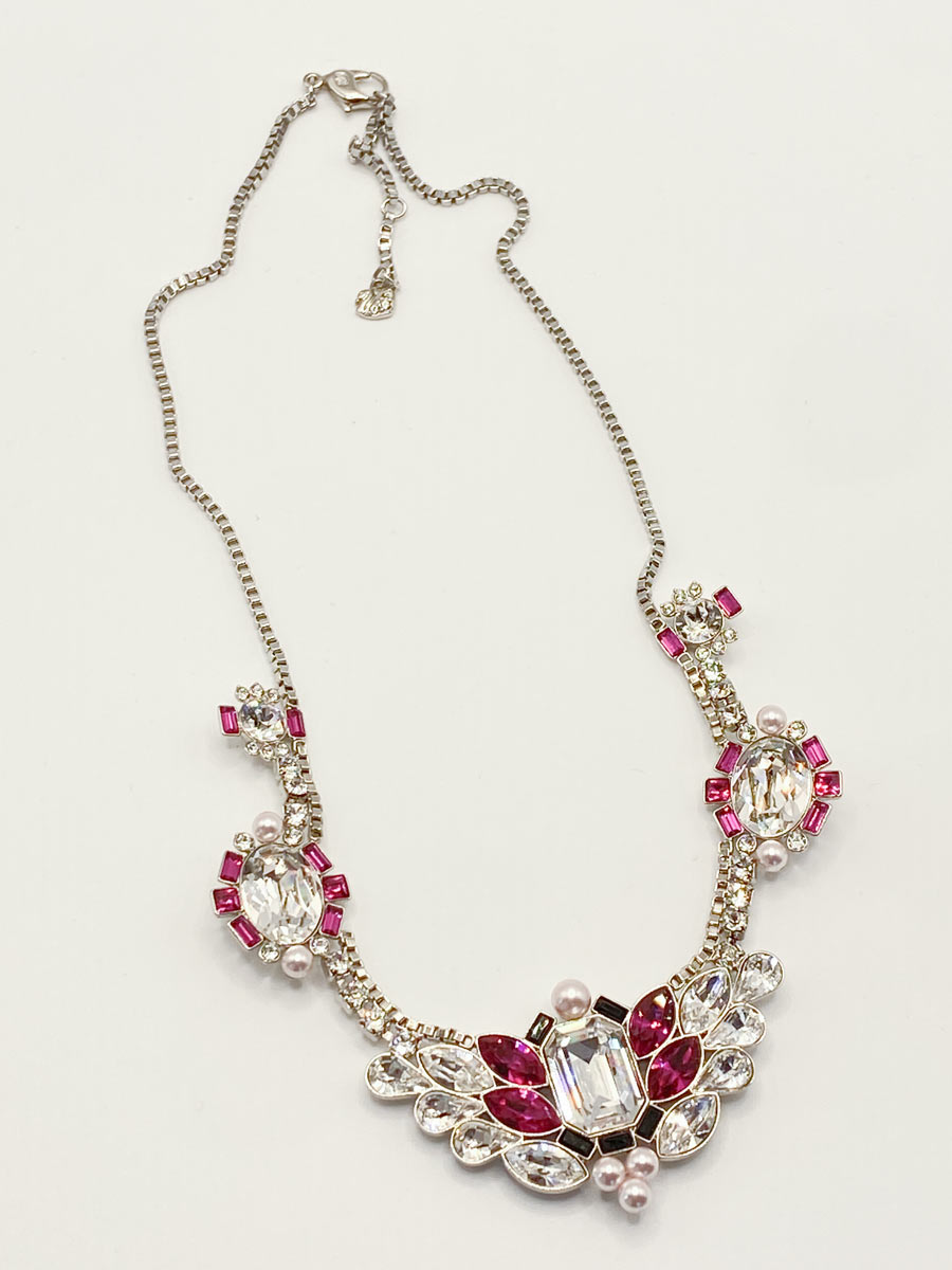 Collana Swarovski blanche rodio cristalli bianche, viola e perle - immagine 9