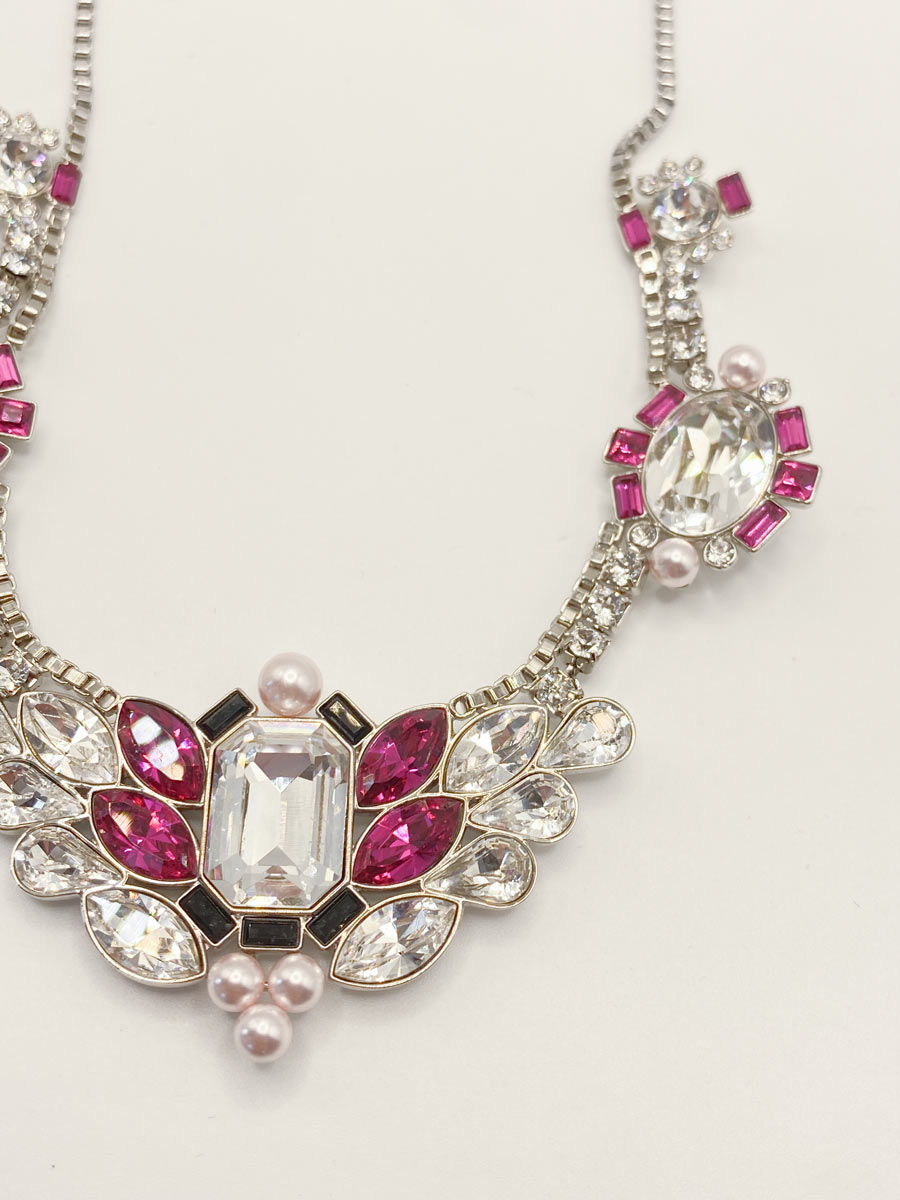 Collana Swarovski blanche rodio cristalli bianche, viola e perle - immagine 8