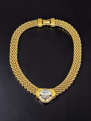 Collana Swarovski S.A.L. vintage con cristallo centrale esagonale