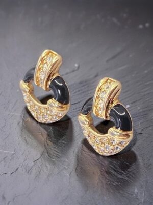 Orecchini vintage originali Swarovski oro e nero con cristalli
