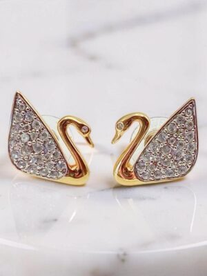 Orecchini a cigno originali Swarovski con pavé di cristalli
