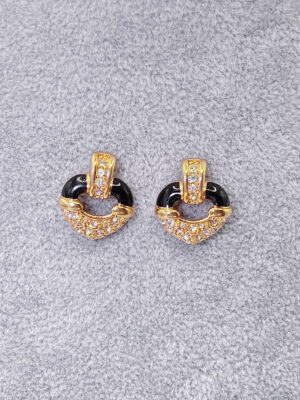 Orecchini vintage originali Swarovski oro e nero con cristalli
