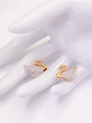 Orecchini a cigno originali Swarovski con pavé di cristalli