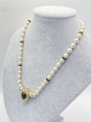 Rara collana vintage Swarovski S.A.L. con perle e pendente cristallo nero