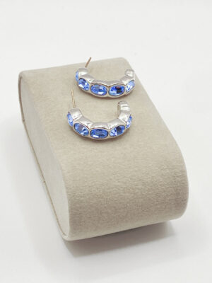 Orecchini Swarovski vintage design curvo con cristalli Blu