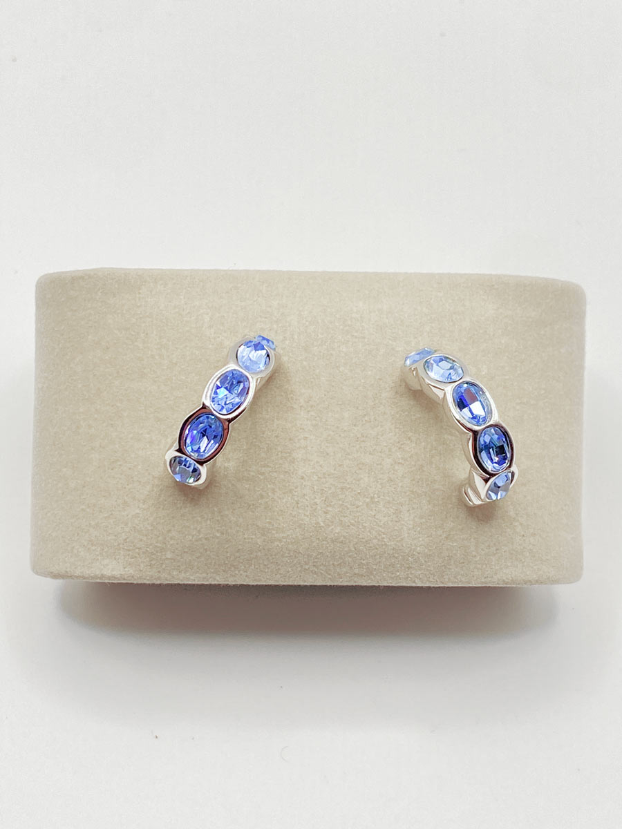 Orecchini Swarovski vintage design curvo con cristalli Blu - immagine 2