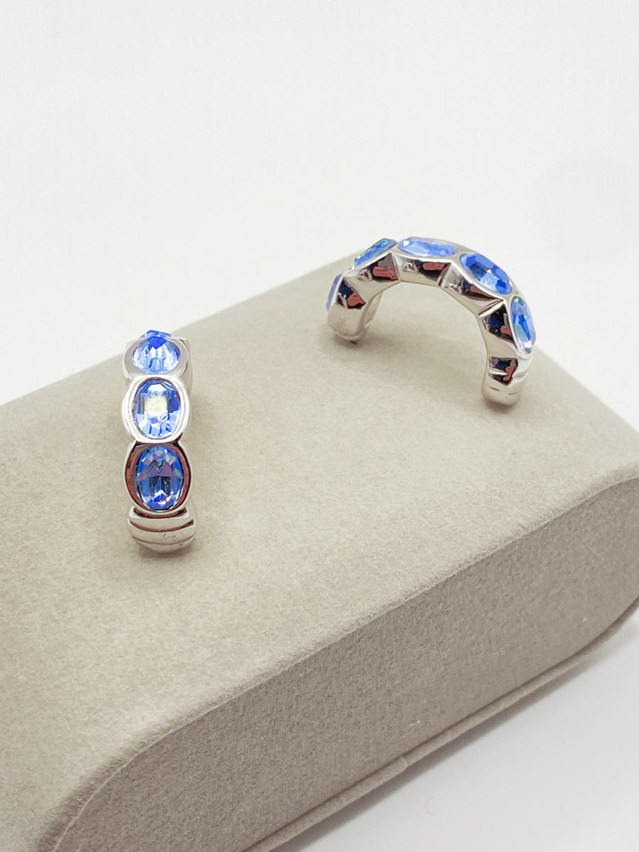 Orecchini Swarovski vintage design curvo con cristalli Blu - immagine 3