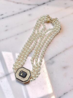 Collana girocollo Swarovski S.A.L. perle e grande cristallo nero