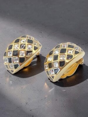 Orecchini vintage Swarovski S.A.L. cristalli e smalto nero finitura dorata