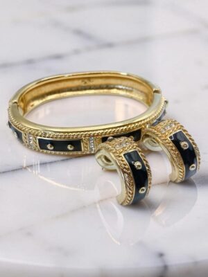Parure Swarovski bracciale e orecchini con logo cigno doratura e cristalli