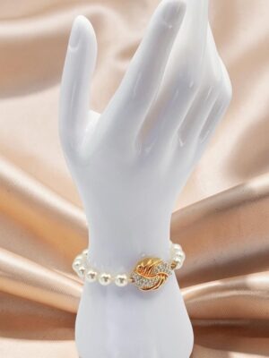 Bracciale perle Swarovski S.A.L. con chiusura dorata e cristalli