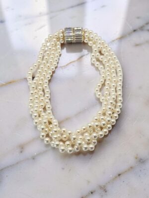 Collana Swarovski S.A.L. 4 fili perle e chiusura cristalli baguette