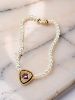Collana Swarovski con perle e pendente con cristallo viola