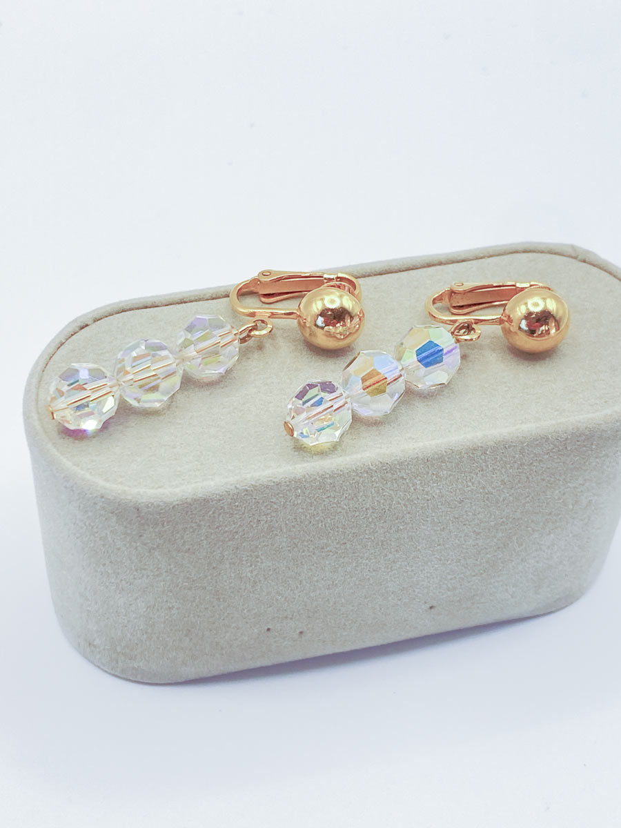 Orecchini Swarovski S.A.L. vintage clip cristalli Aurora Boreale - immagine 4