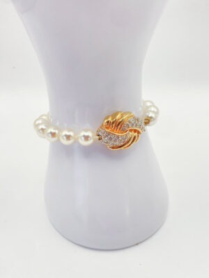 Bracciale perle Swarovski S.A.L. con chiusura dorata e cristalli