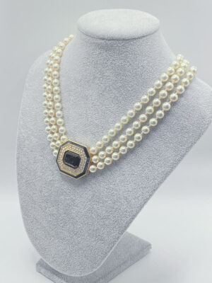 Collana girocollo Swarovski S.A.L. perle e grande cristallo nero