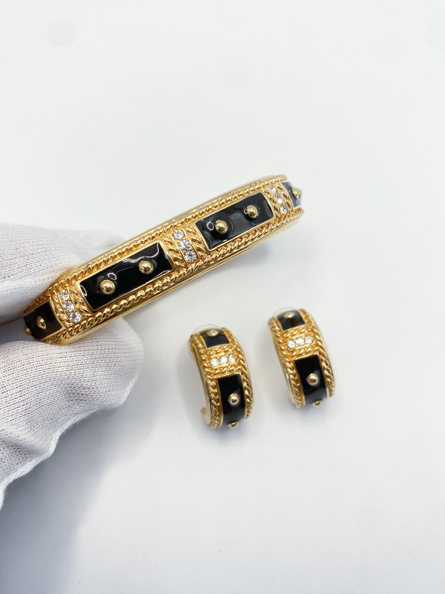 Parure Swarovski bracciale e orecchini con logo cigno doratura e cristalli - immagine 3