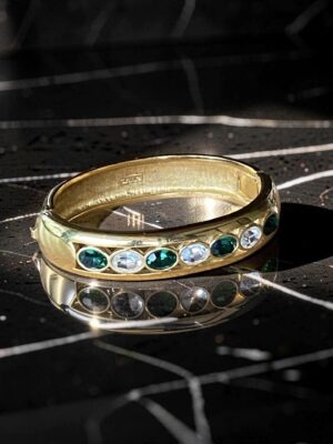 Bracciale rigido vintage Swarovski S.A.L. cristalli verdi e trasparenti