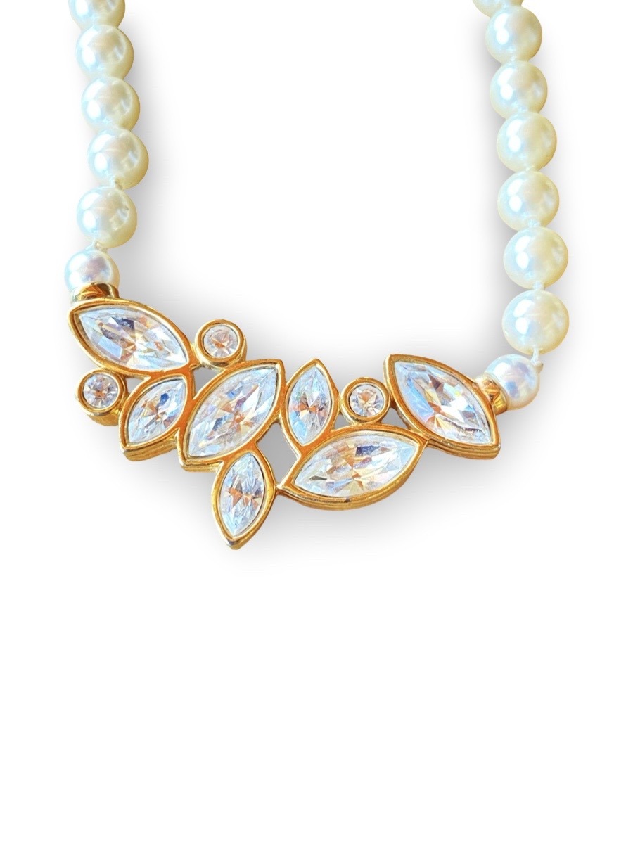Collana Swarovski Vintage con Crystal Pearls e Cristalli Taglio Navette - immagine 3