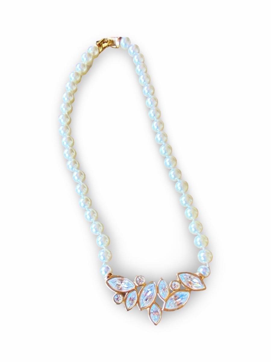 Collana Swarovski Vintage con Crystal Pearls e Cristalli Taglio Navette - immagine 4