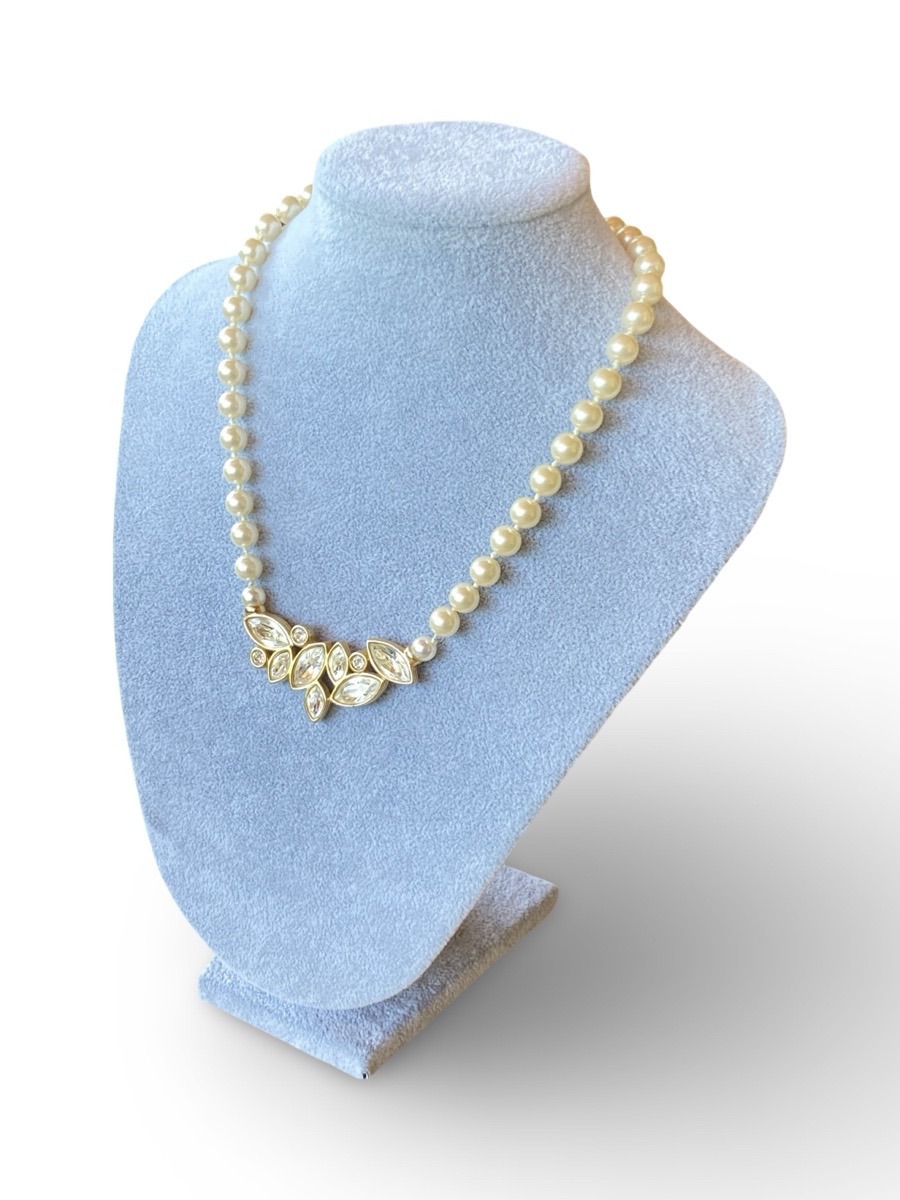 Collana Swarovski Vintage con Crystal Pearls e Cristalli Taglio Navette - immagine 2